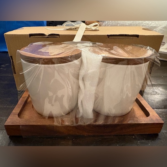 Rae Dunn White Ceramic Spice Cellars with Wooden Lids - Picture 2 of 2